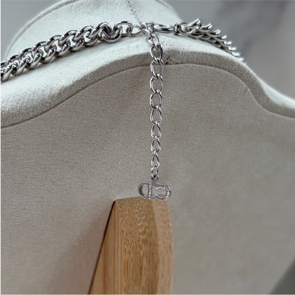 Christian Dior Silver Chain Interlocking Links Rhinestone Necklace - Picture 3 of 4